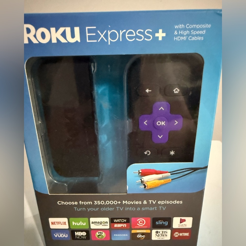 Roku Express+ Streaming Player with Black Device and Purple Remote New in box